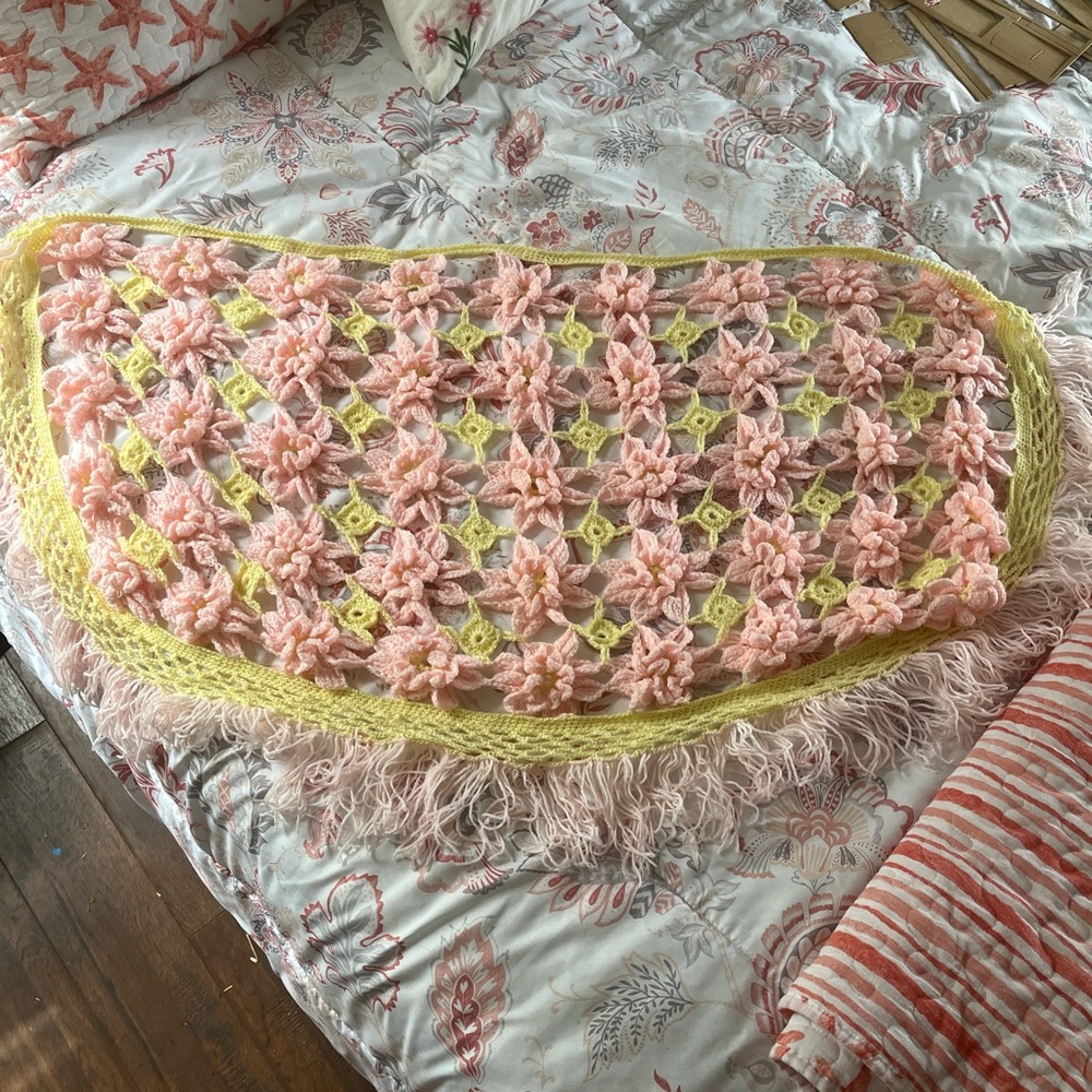 Pink and Yellow Crochet Shawl